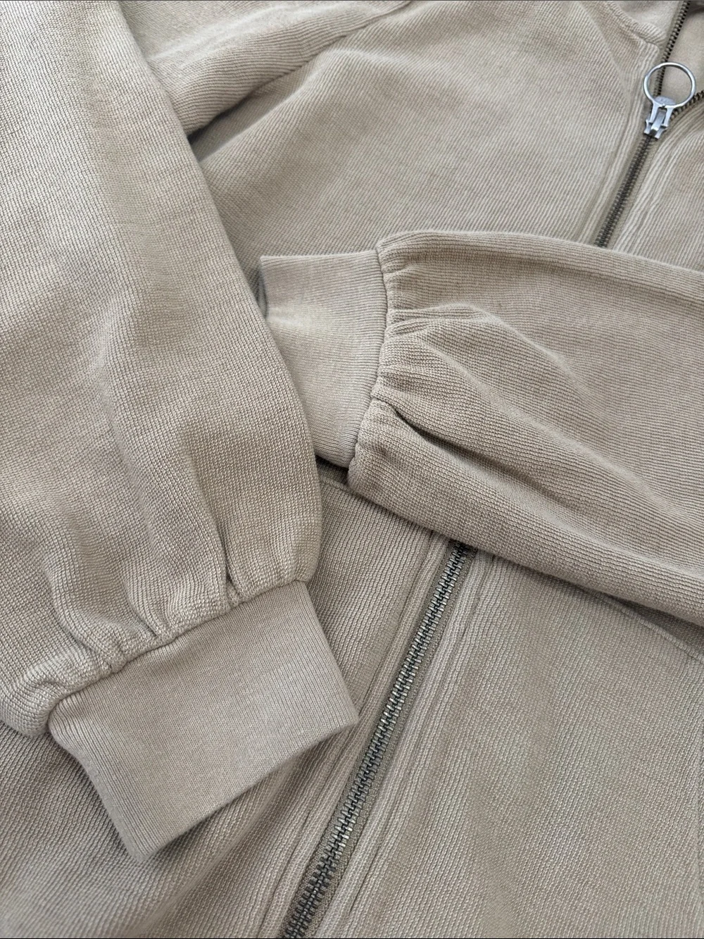 Madewell Garment Dyed Terry Full Zip Up Khaki Sweatshirt NWT Small 100% Cotton